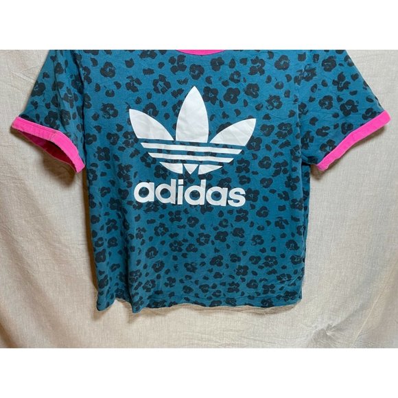 Adidas Shirt Youth Medium Blue Cheetah Pink Trim Pullover Girls Kids. - Picture 3 of 8